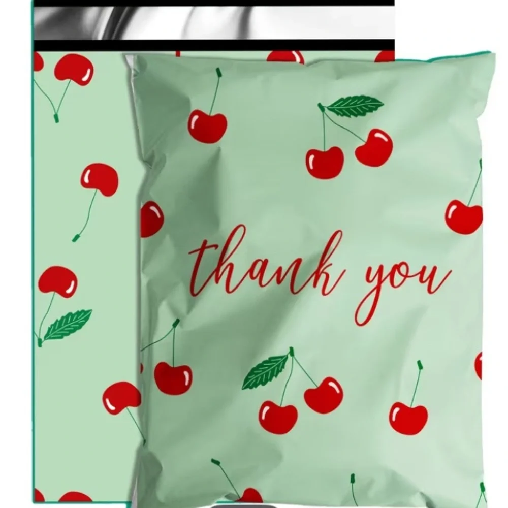 10 Count 12x15.5 Cherry Thank You Polymailers Shipping Bags